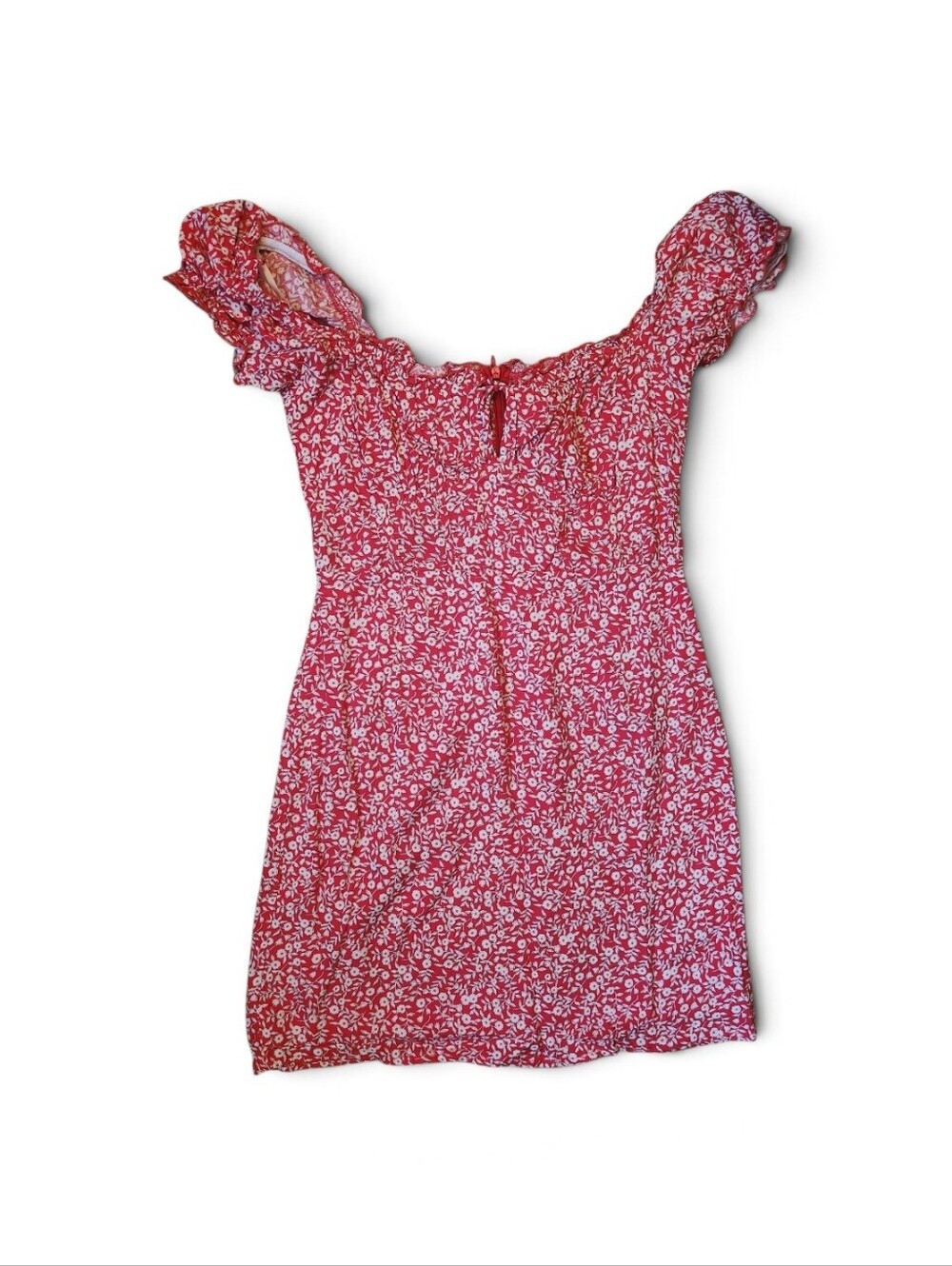 Princess Polly Red Gracie Mini Dress Size 6 Floral Body Con Ruffle Milkmaid